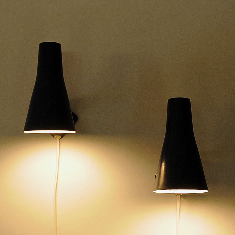 Blue metal cone shaped wall sconces pair by Asea - Sweden 1950s