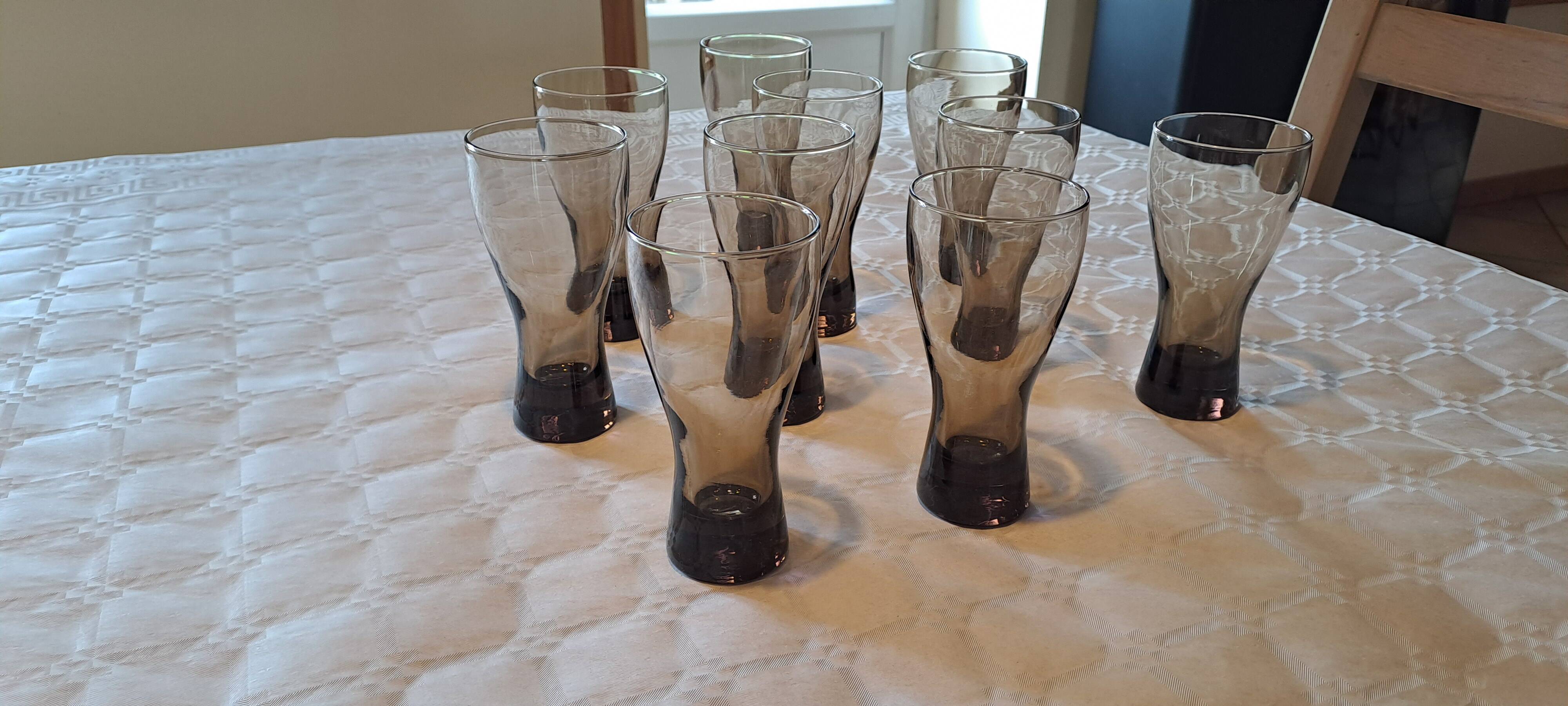 Set of 10 smoked glasses from the 60s/70s