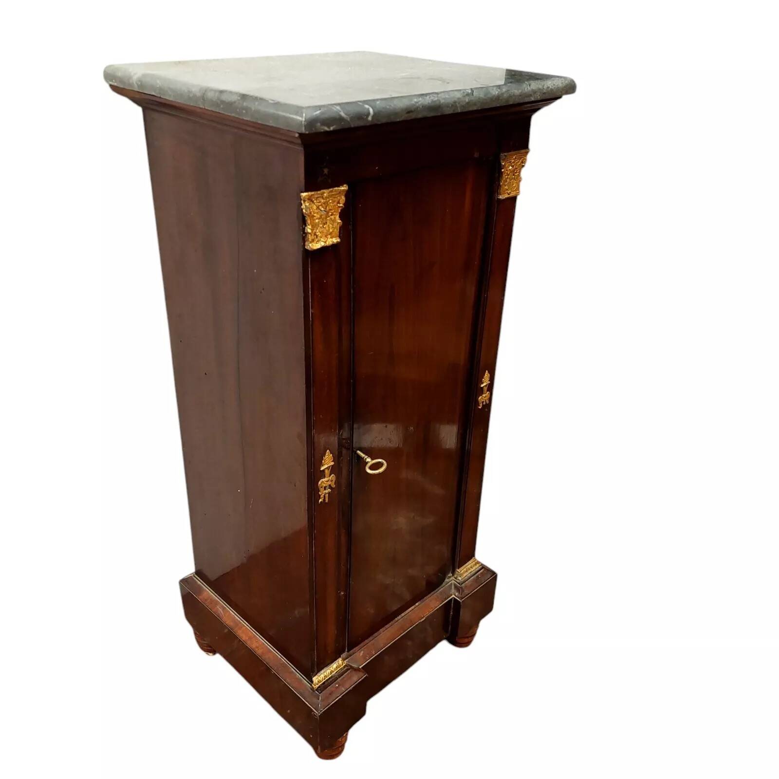 Antique bedside table - napoleon iii column mahogany marble 19th century