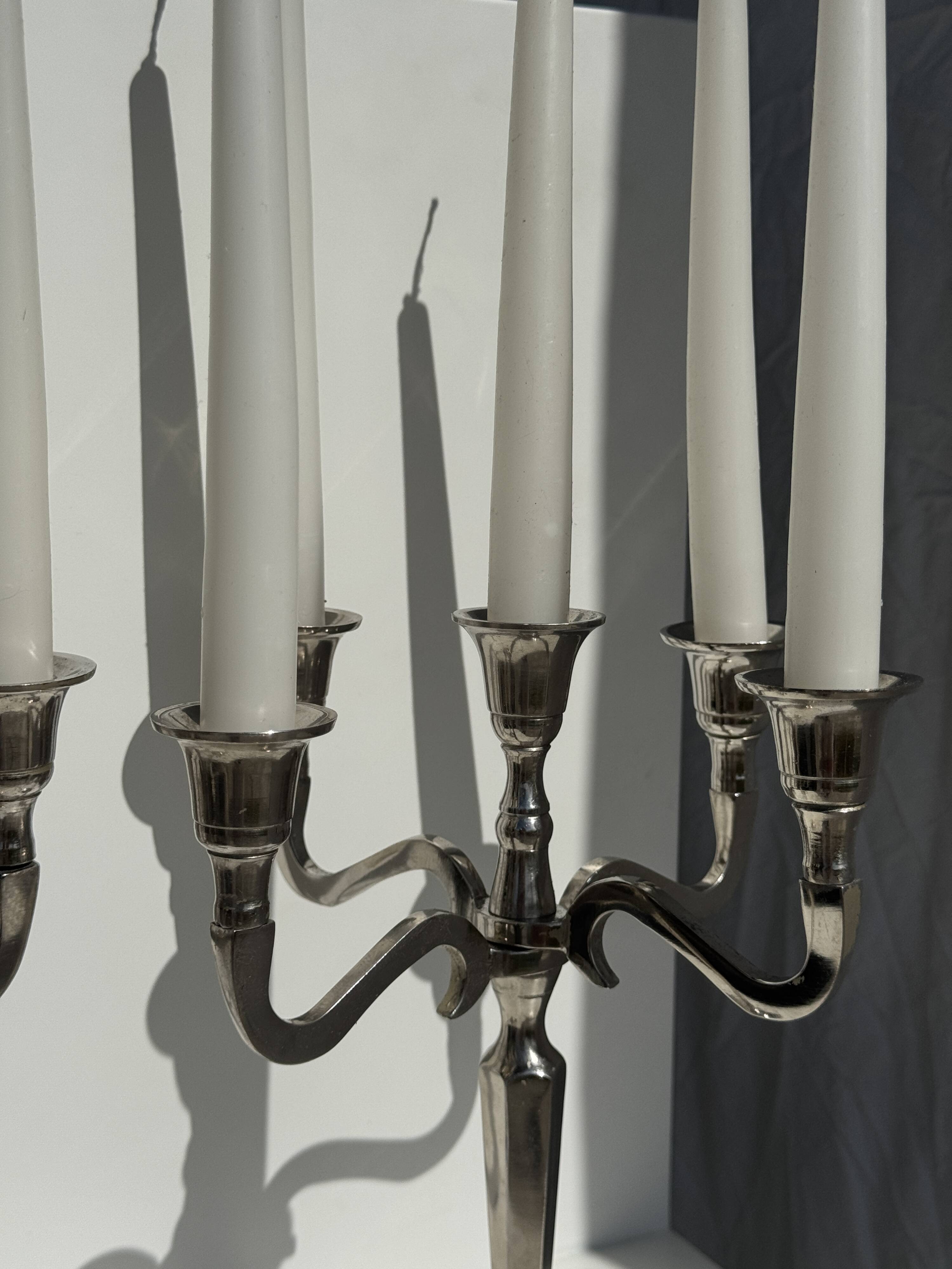 Pair of 5-arm silver-plated metal candlesticks H27