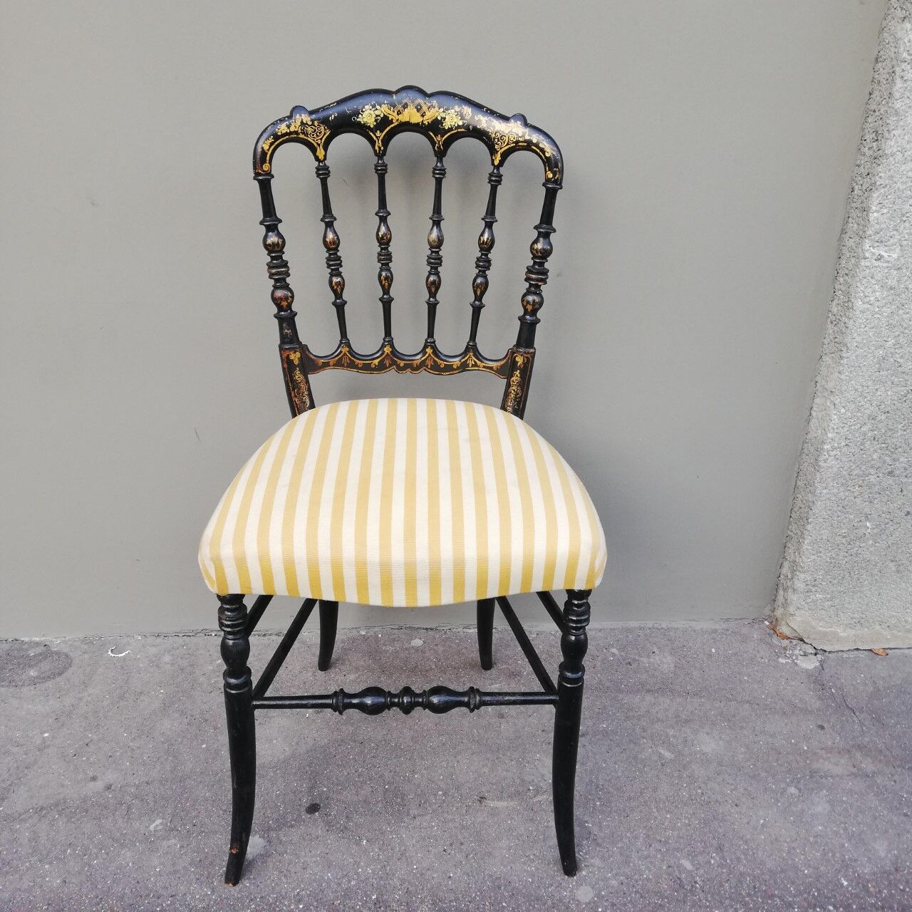 Napoleon III chair late 19th in blackened wood with gilded patterns