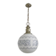 French Mid-Century Globe Pendant, Blue Pattern Shade, Vintage Hanging Light