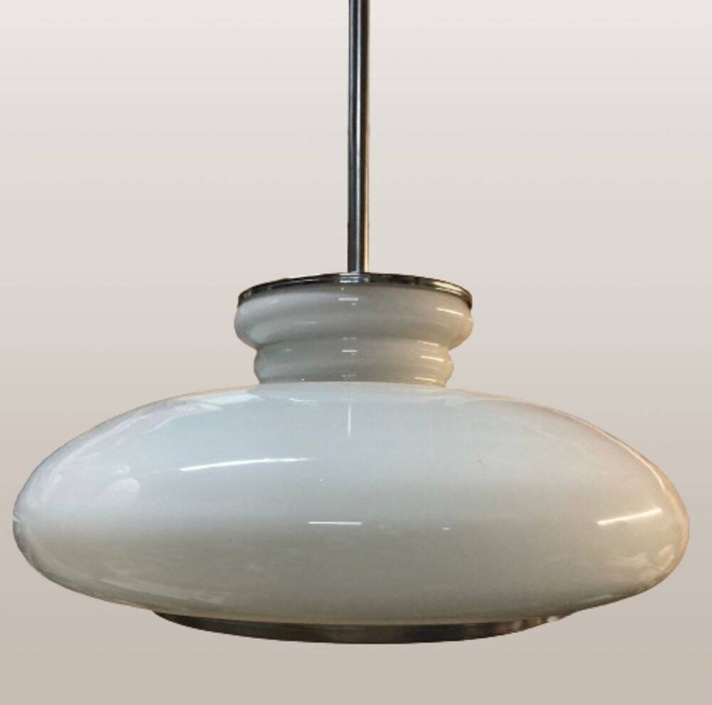 Opaline glass pendant lamp for recycled kitchen counter, vintage glass lampshade, 1960