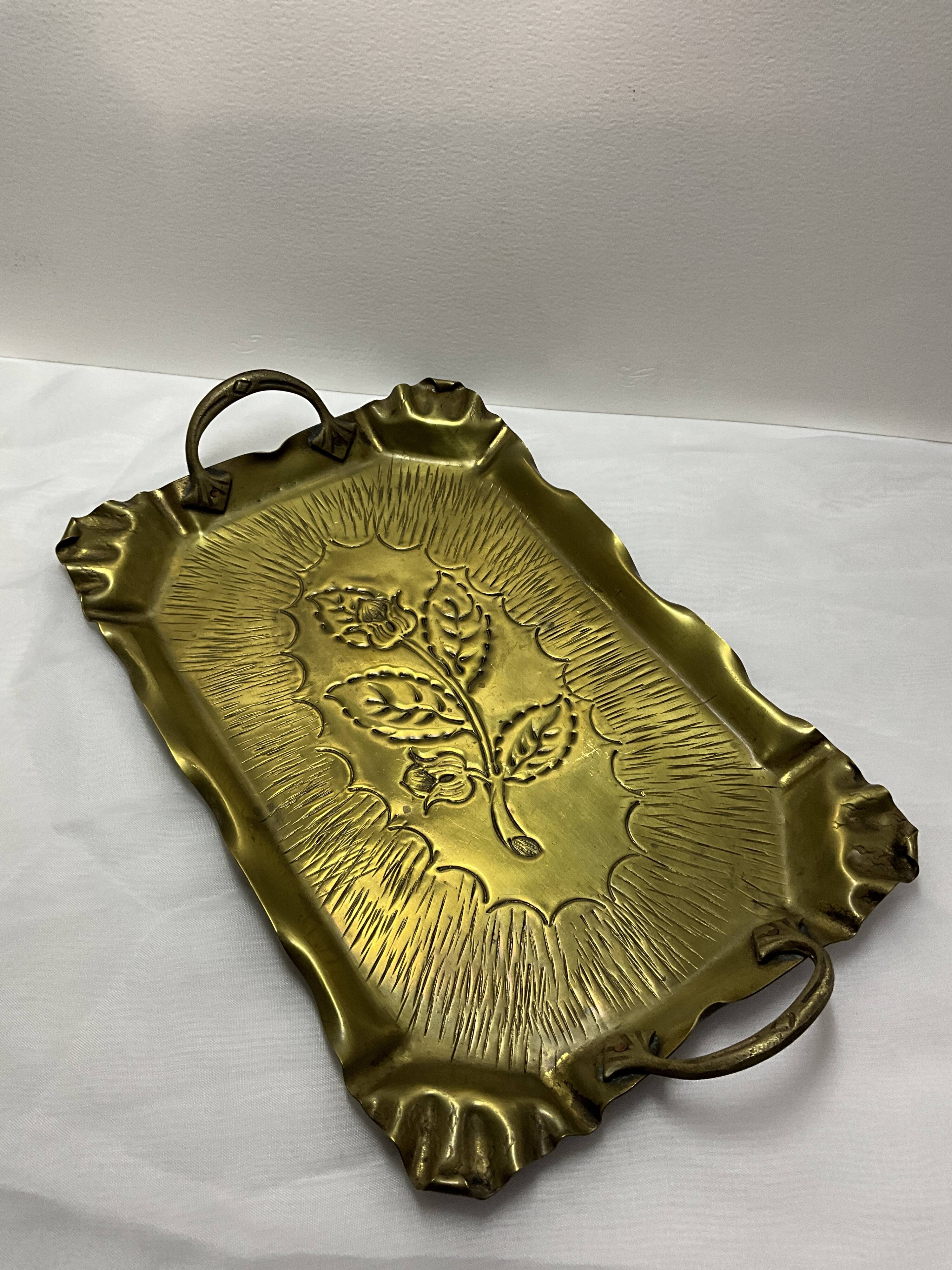 Brass tray with rose pattern