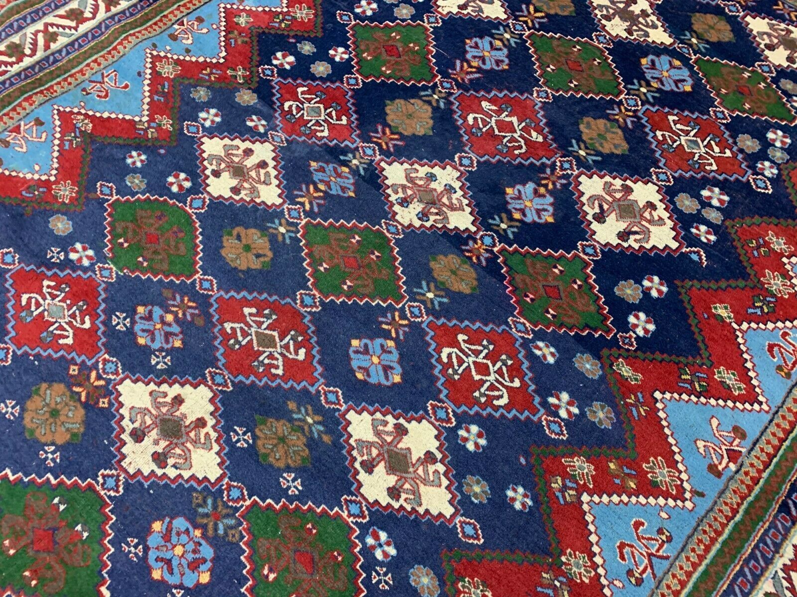 Original Shirvan Kazak Rug 310x210 cm Vintage, Blue, Red