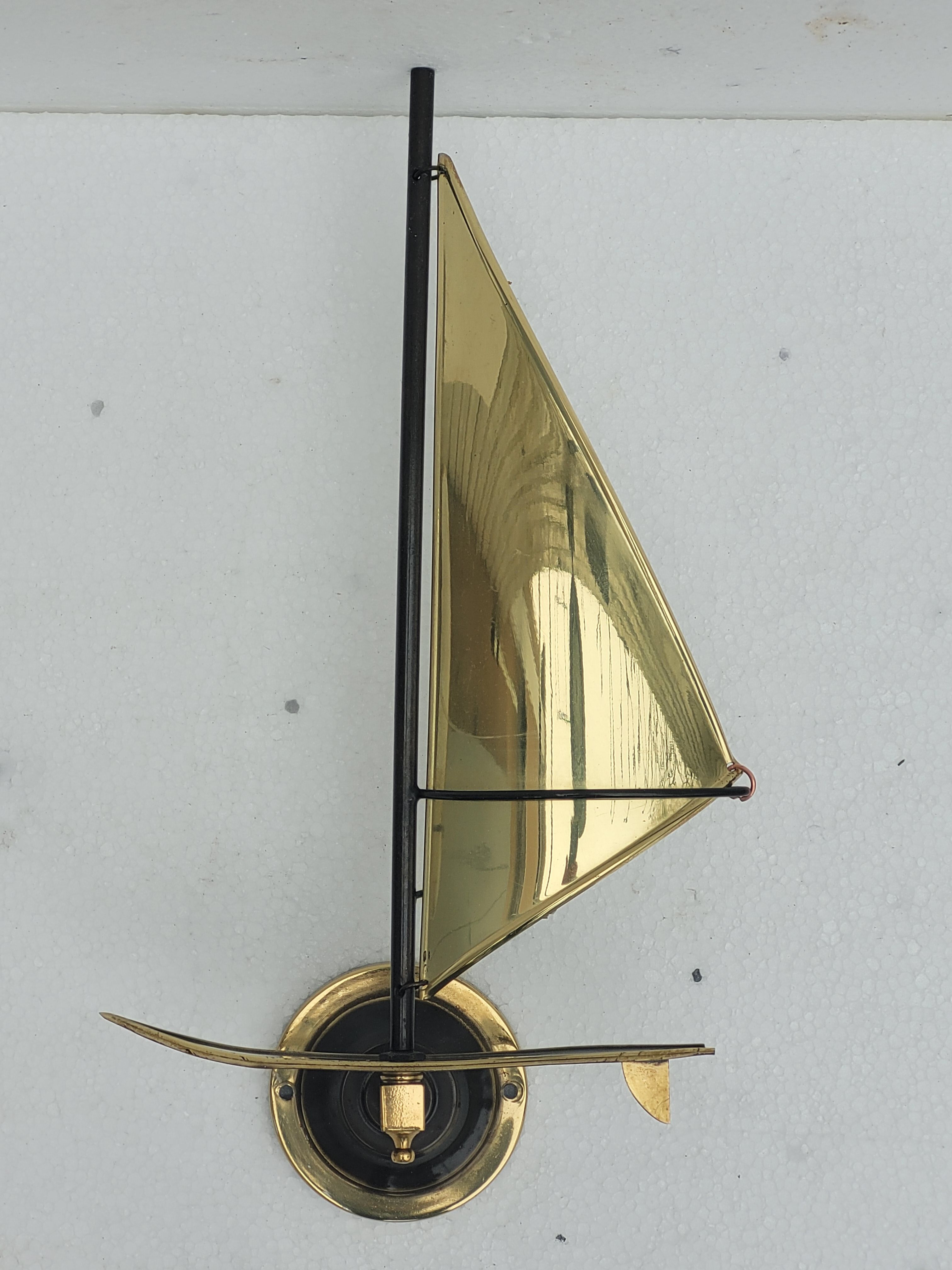 Pair of vintage sconces Sailboats in brass marine décor