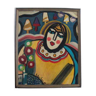 1960's Vintage Abstract Cubism Still Life Oil Painting After Scheiber
