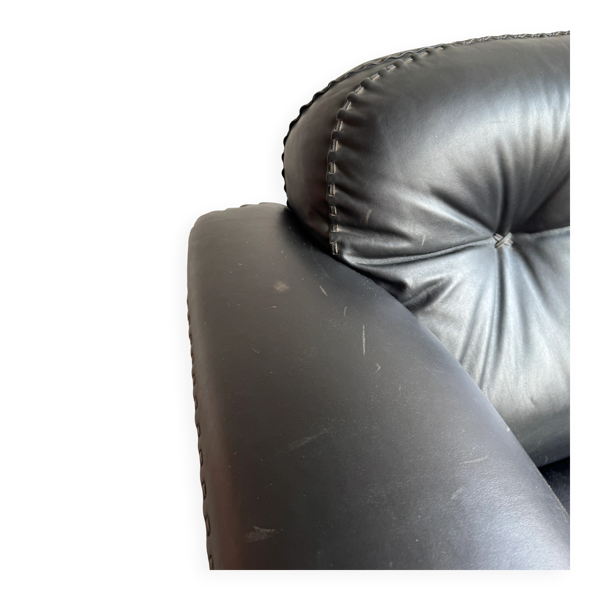 Fauteuil lounge en cuir noir De Sede DS-101 — Fauteuil suisse artisanal de style Mid-Century