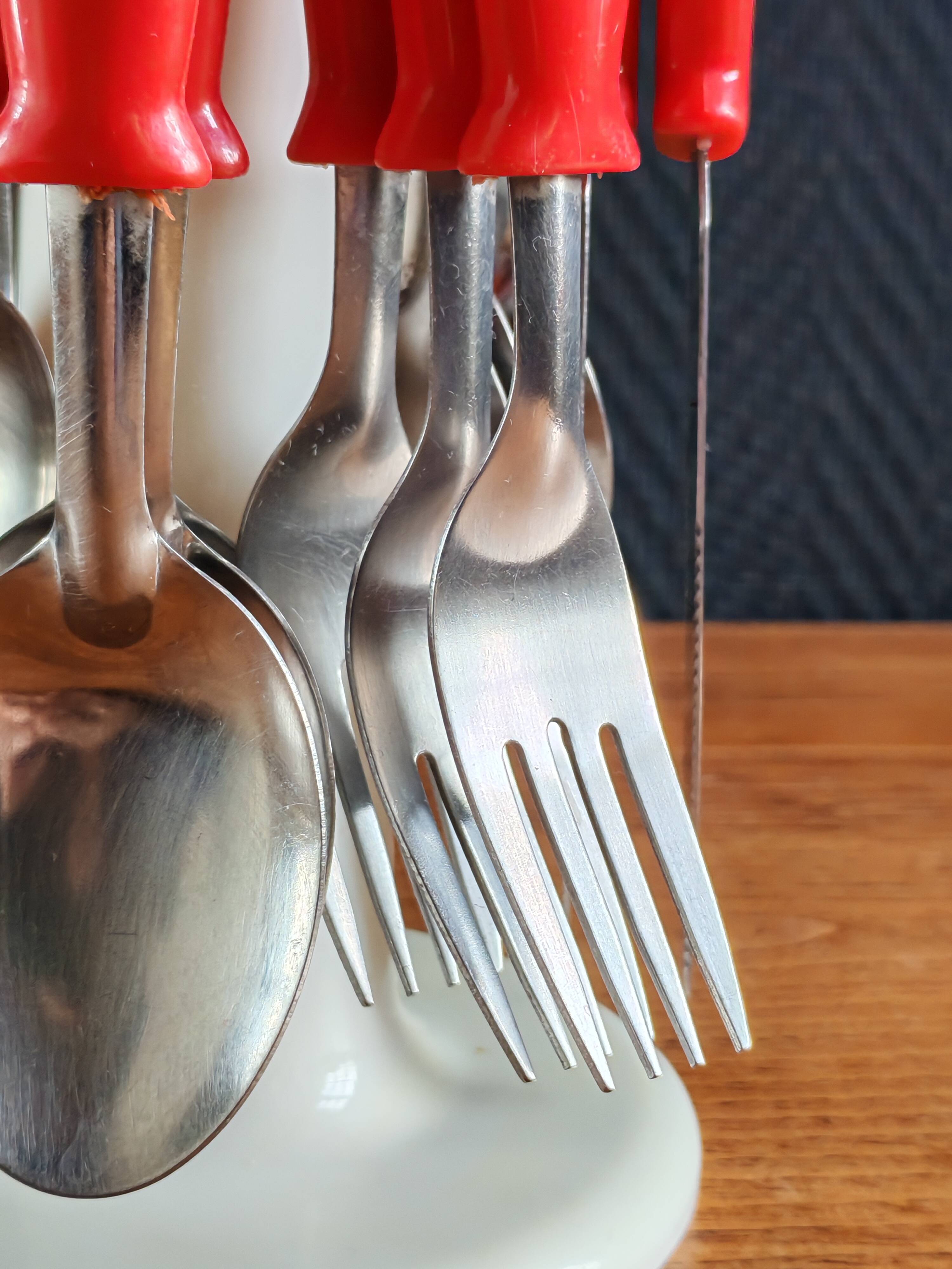 Vintage Pop Art Cutlery Set 1970s - 24 Pieces with Red Handles