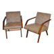 Pair of Cesky Nabytek armchairs from the 1950s in brown leather with a wooden structure in Mid-Century style.