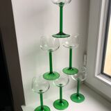 Set of 6 green white wine glasses made in France 60s-70s