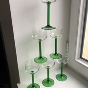 Set of 6 green white wine glasses made in France 60s-70s