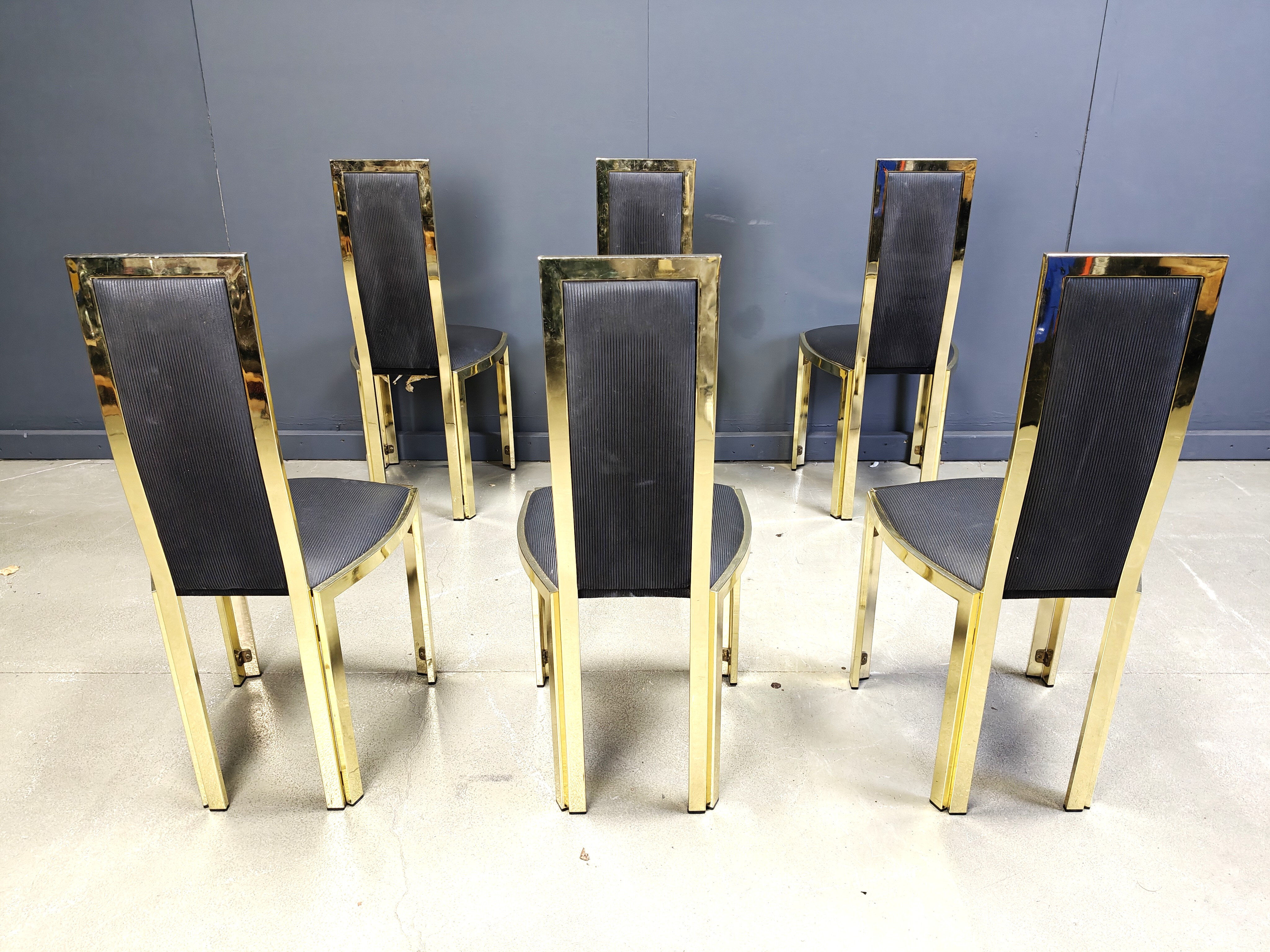 Vintage French brass dining chairs, set of 6 - 1970s