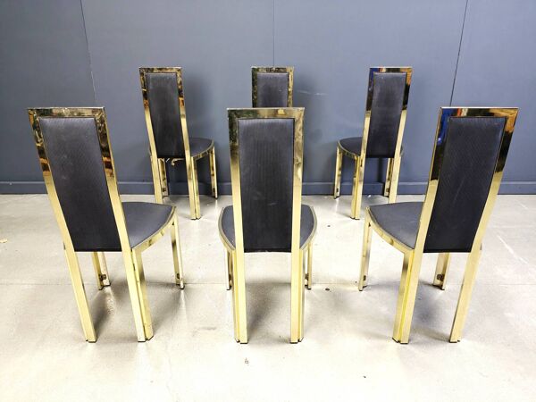 Chaises de salle à manger en laiton vintage françaises, ensemble de 6 - années 1970