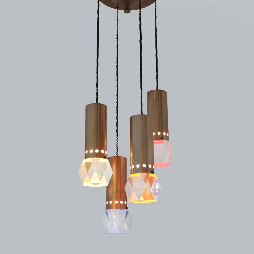 Chandelier with 4 pendants and acrylic glass diffusers by Gaetano Missaglia, 1960s.