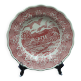 3 deep plates with red English Landscape pattern