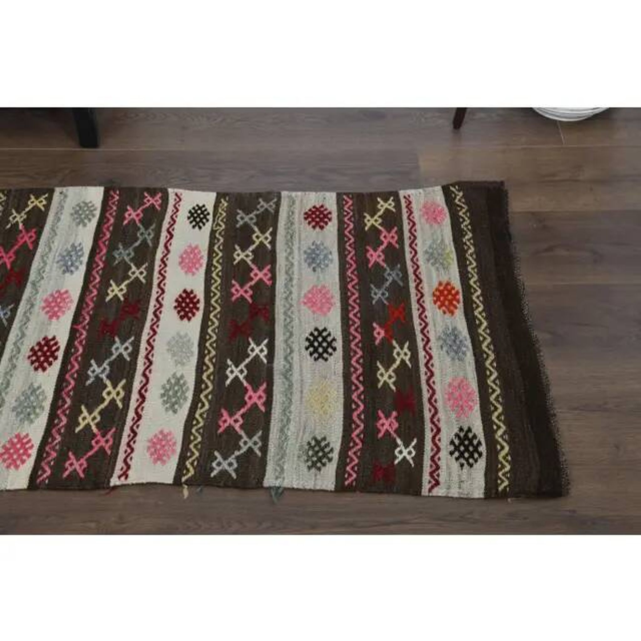 1970s Turkish Oushak Handmade Wool Cotton Brown Runner 65x243