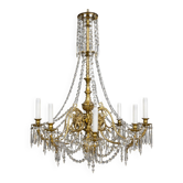 Grand lustre de style rococo. Bronze, cuivre et cristal massif. Nouvelle installation électrique.
