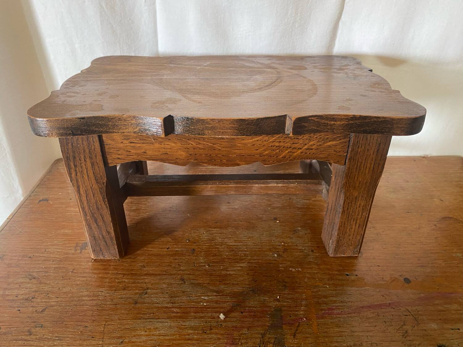 Antique Low Stool Vintage Wood Footrest