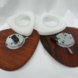 Reggiani, pair of vintage sconces opaline blanche palissandre, 1950, italy