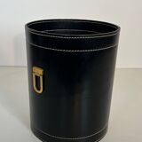 Black leather and brass desk basket