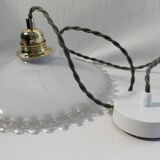 Vintage suspension lamp in white opaline with serrated edges