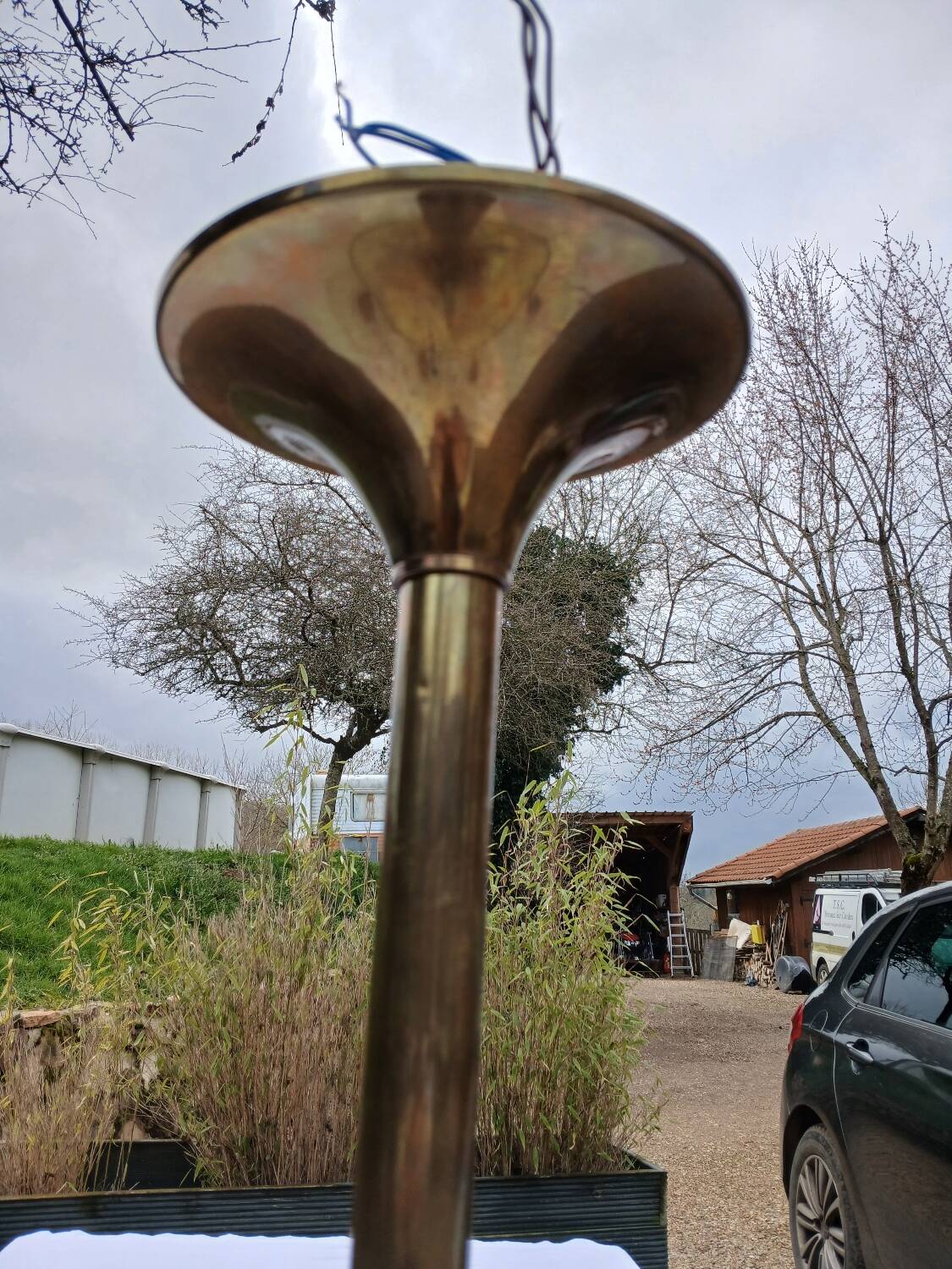 Antique Art Deco brass and glass chandelier