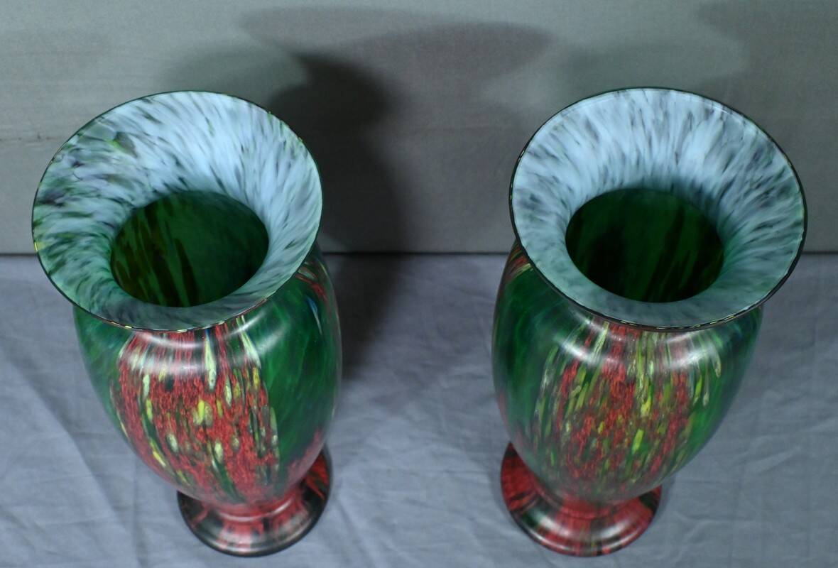 Pair of Glass Paste Vases – Mid 20th Century