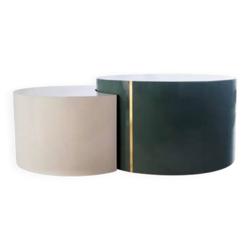 2 tables basses contemporaine artisanale en laminé, collection Lune