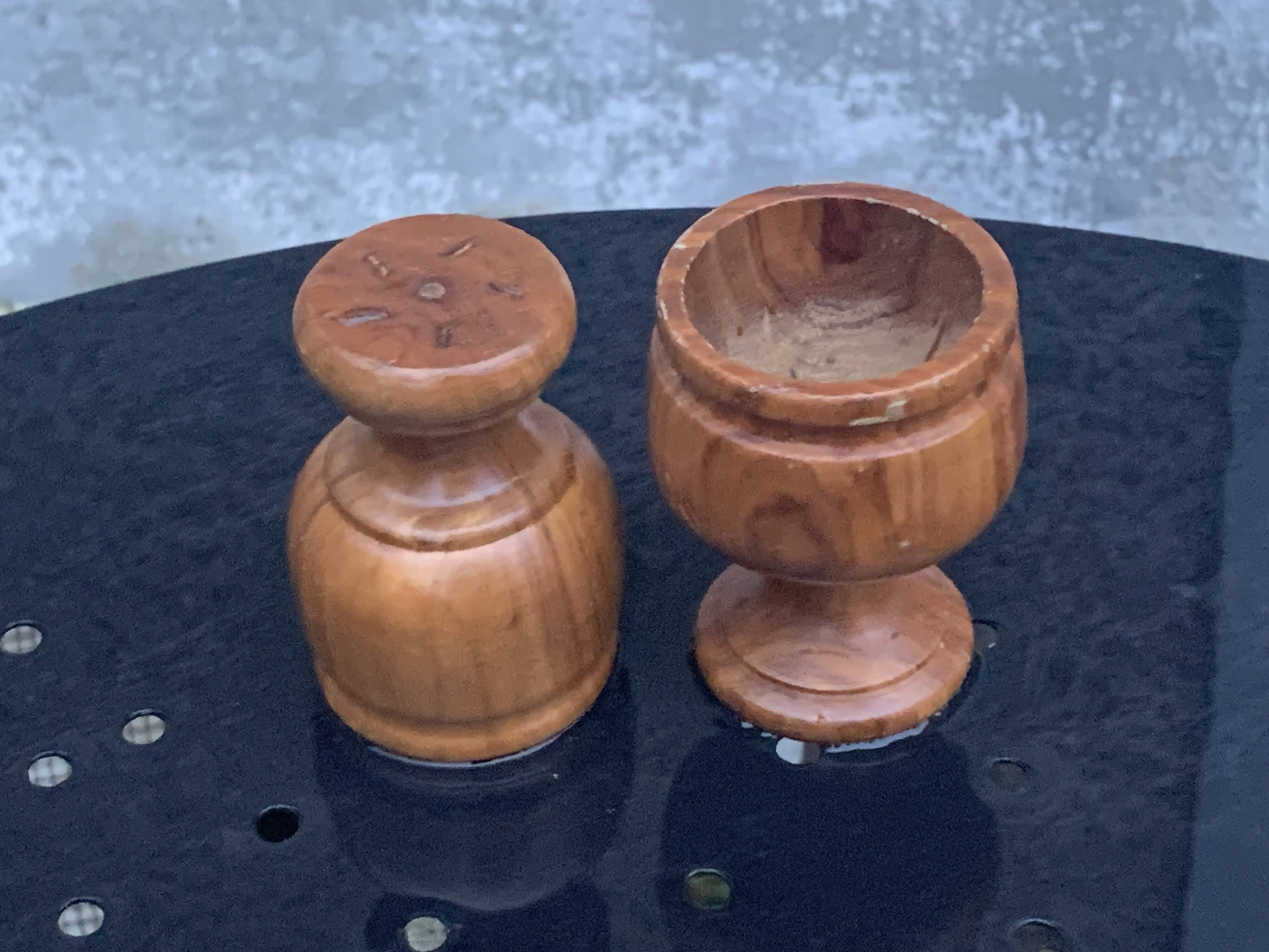 3 wooden egg cups, vintage