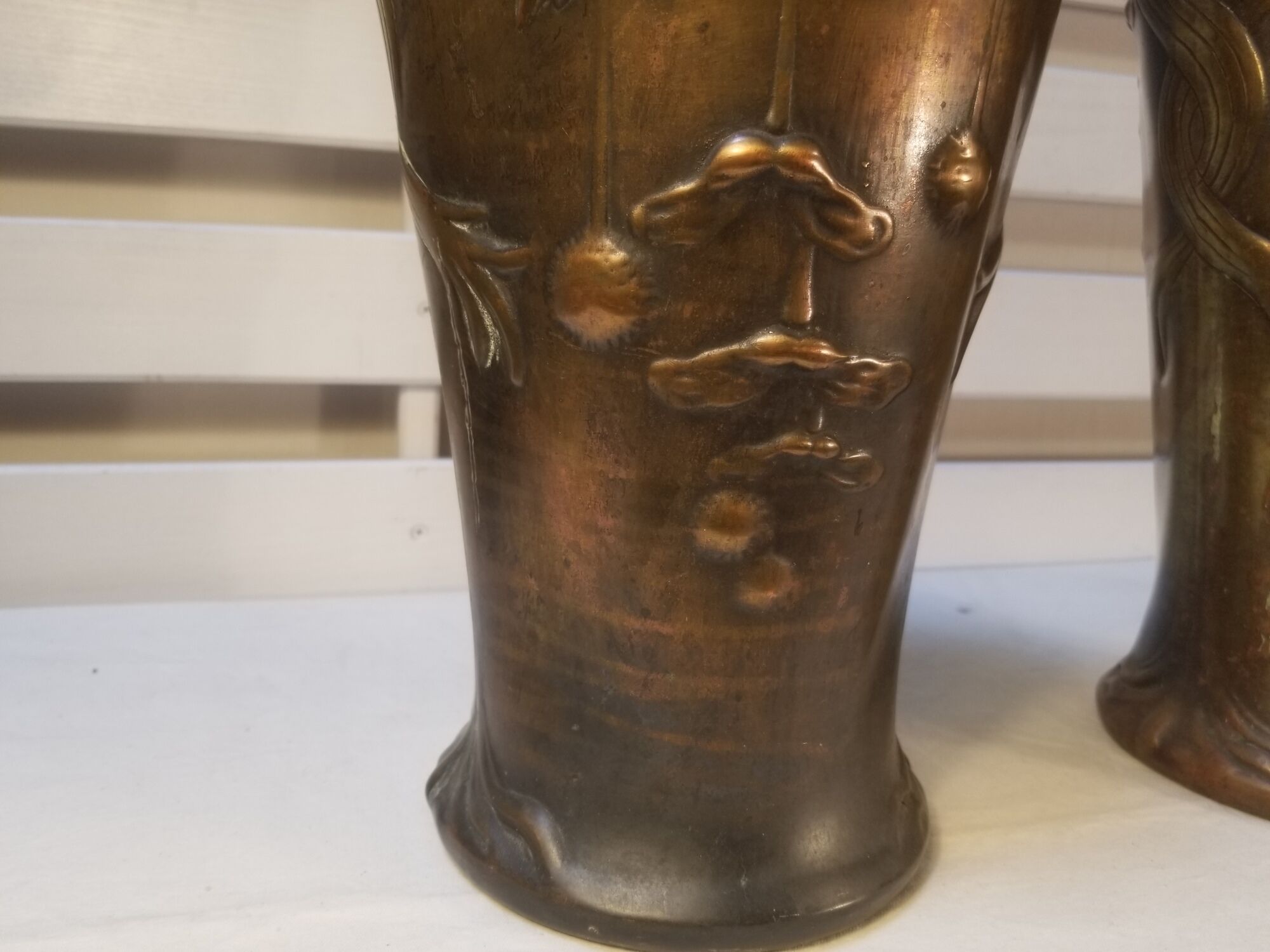 Pair of Art Nouveau baluster vases in copper earthenware by Gustave de Bruyn