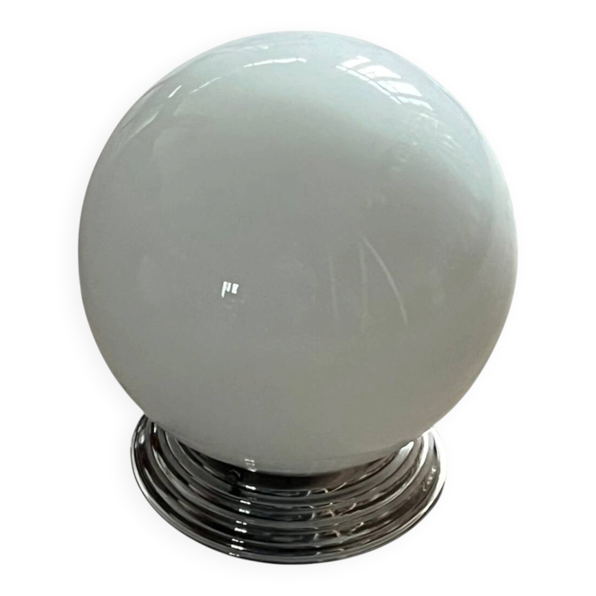 Ceiling light or wall light with a white opaline glass globe, 20 cm, stainless steel rose.