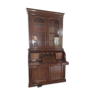 Desk, English writing desk with glass-fronted bookcase