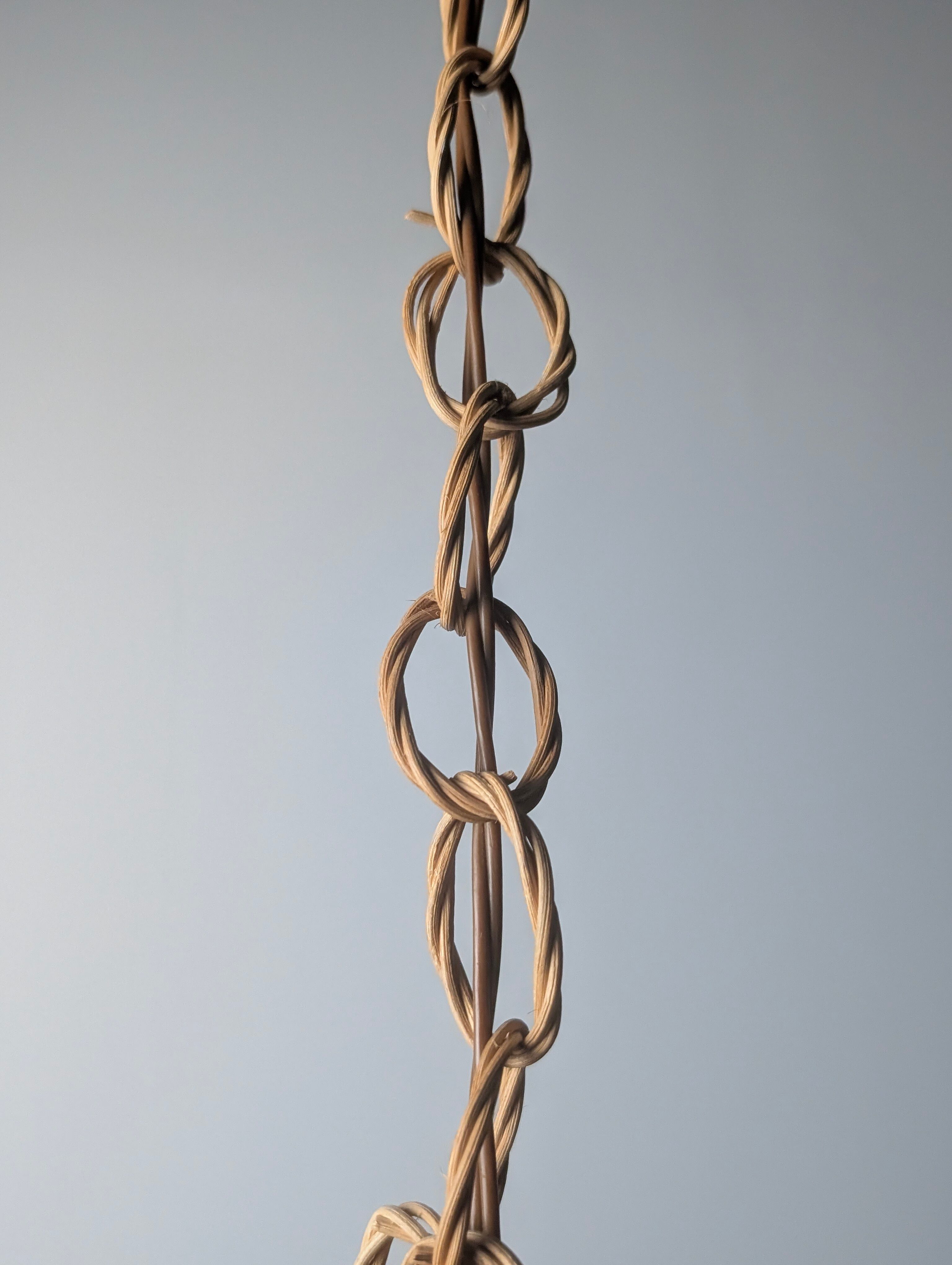 Wicker organic modern pendant lamp with overlapping petal shade, late 20th century