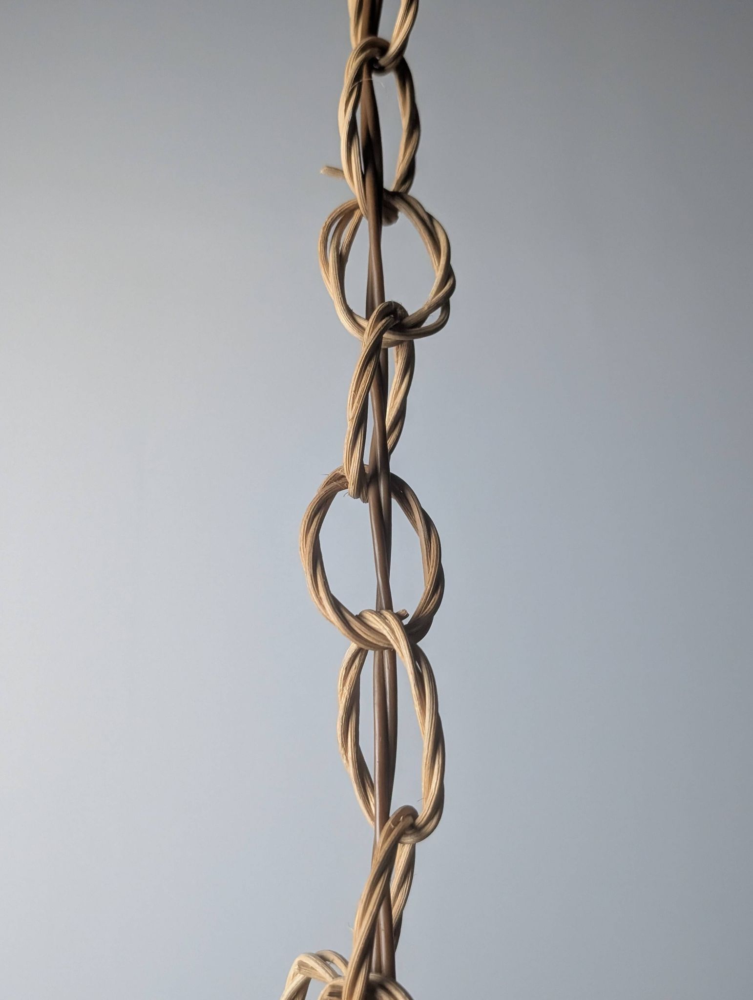 Wicker organic modern pendant lamp with overlapping petal shade, late 20th century