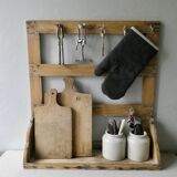 Shelf, kitchen utensils, patinated wood