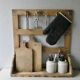 Shelf, kitchen utensils, patinated wood