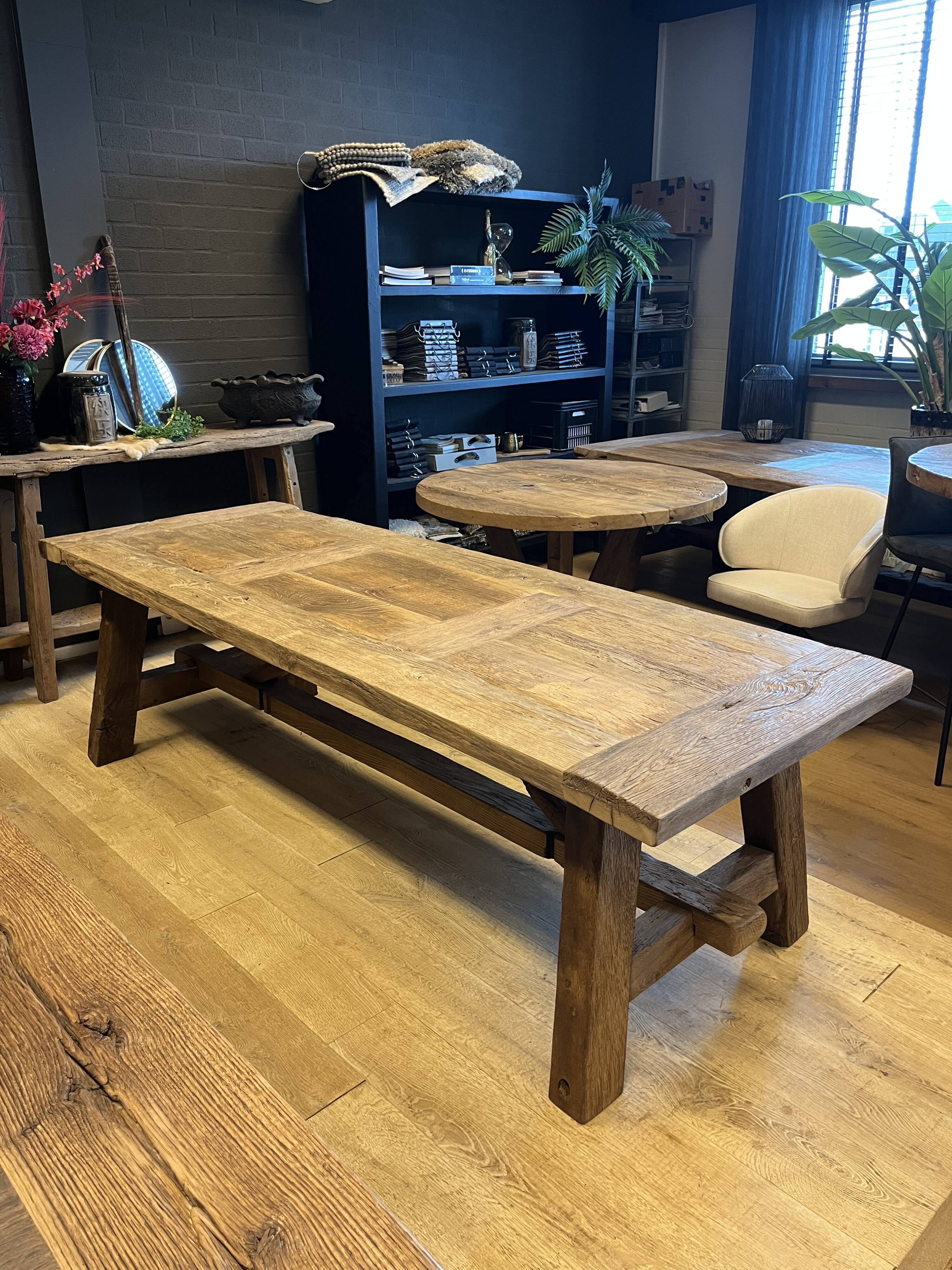 Tower antique oak farmhouse table - 250 by 90 cm