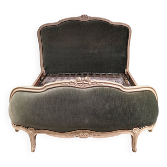 Lit corbeille louis xv velours vert 190*140cm