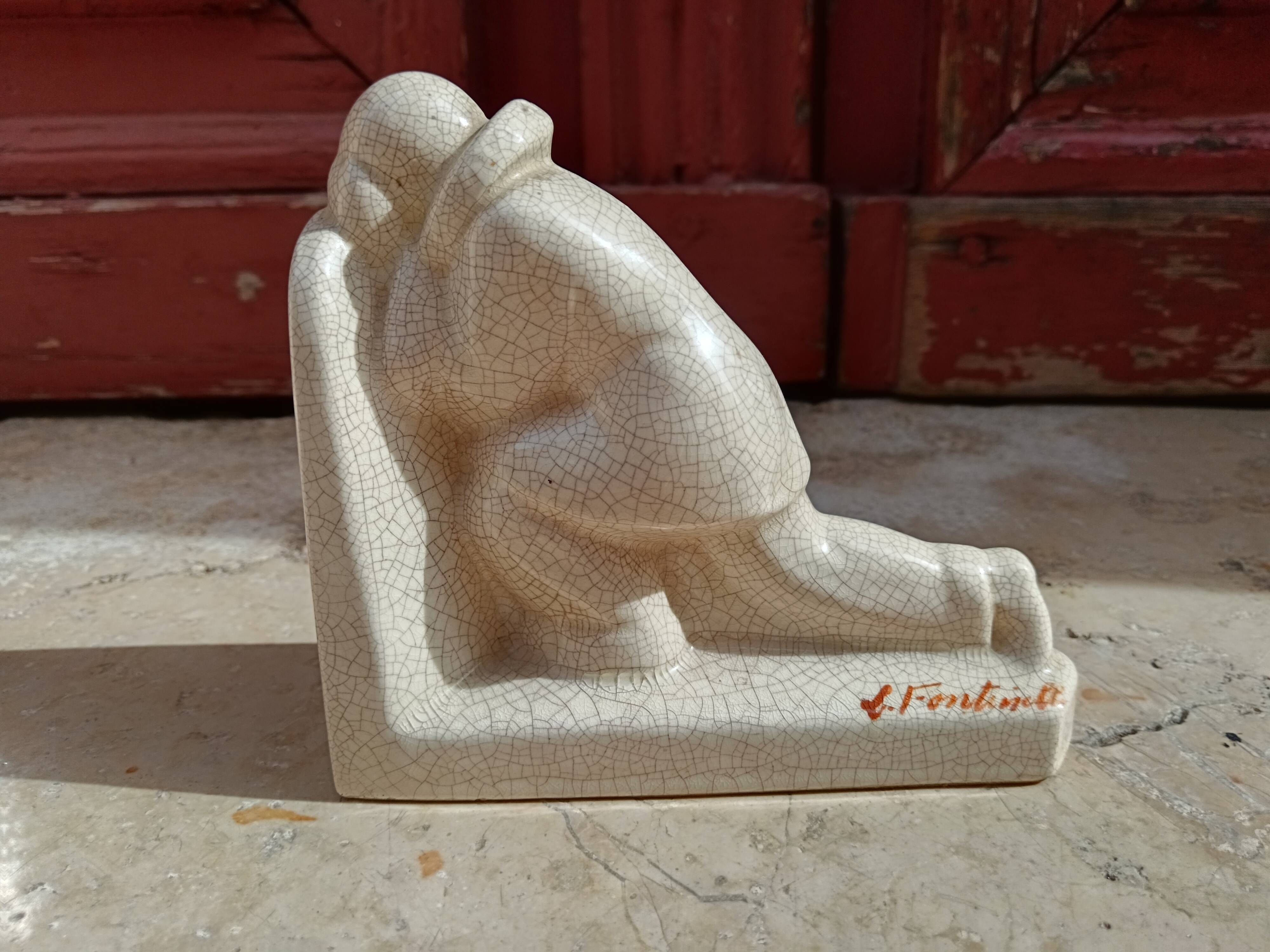 Pair of bookends - Ceramic - Signed L Fontinelle