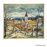 Vintage oil painting of a Bavarian village, Alexander Michael 1973.