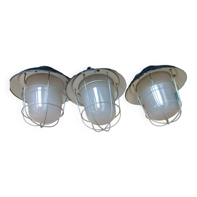 Lot de 3 suspensions industrielles tchèques vintage, années 50