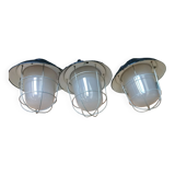 Set of 3 vintage Czech industrial pendant lights, 1950s