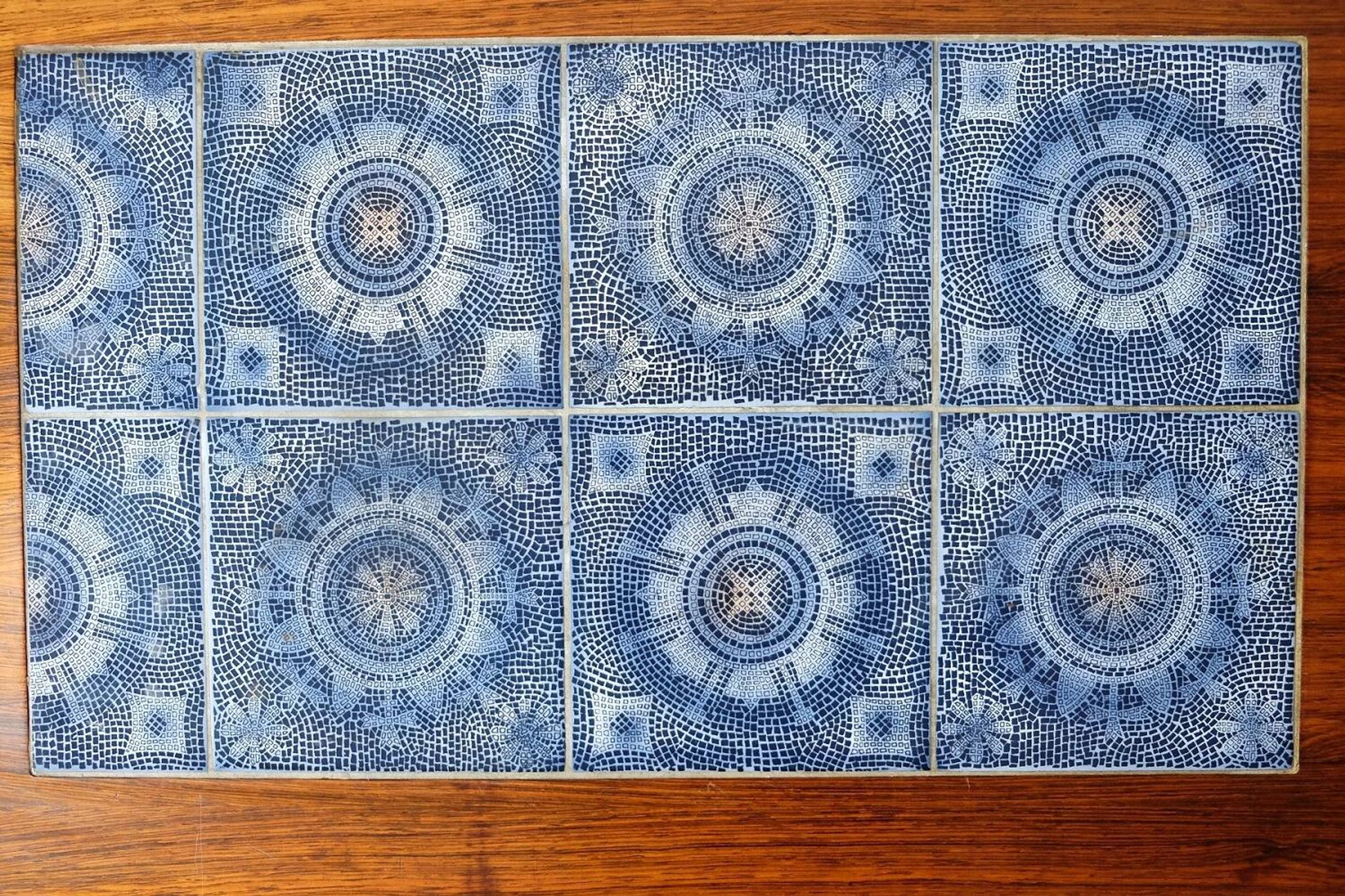 Rosewood coffee table with blue ceramic tiles, Denmark 1960s
