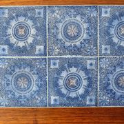 Rosewood coffee table with blue ceramic tiles, Denmark 1960s