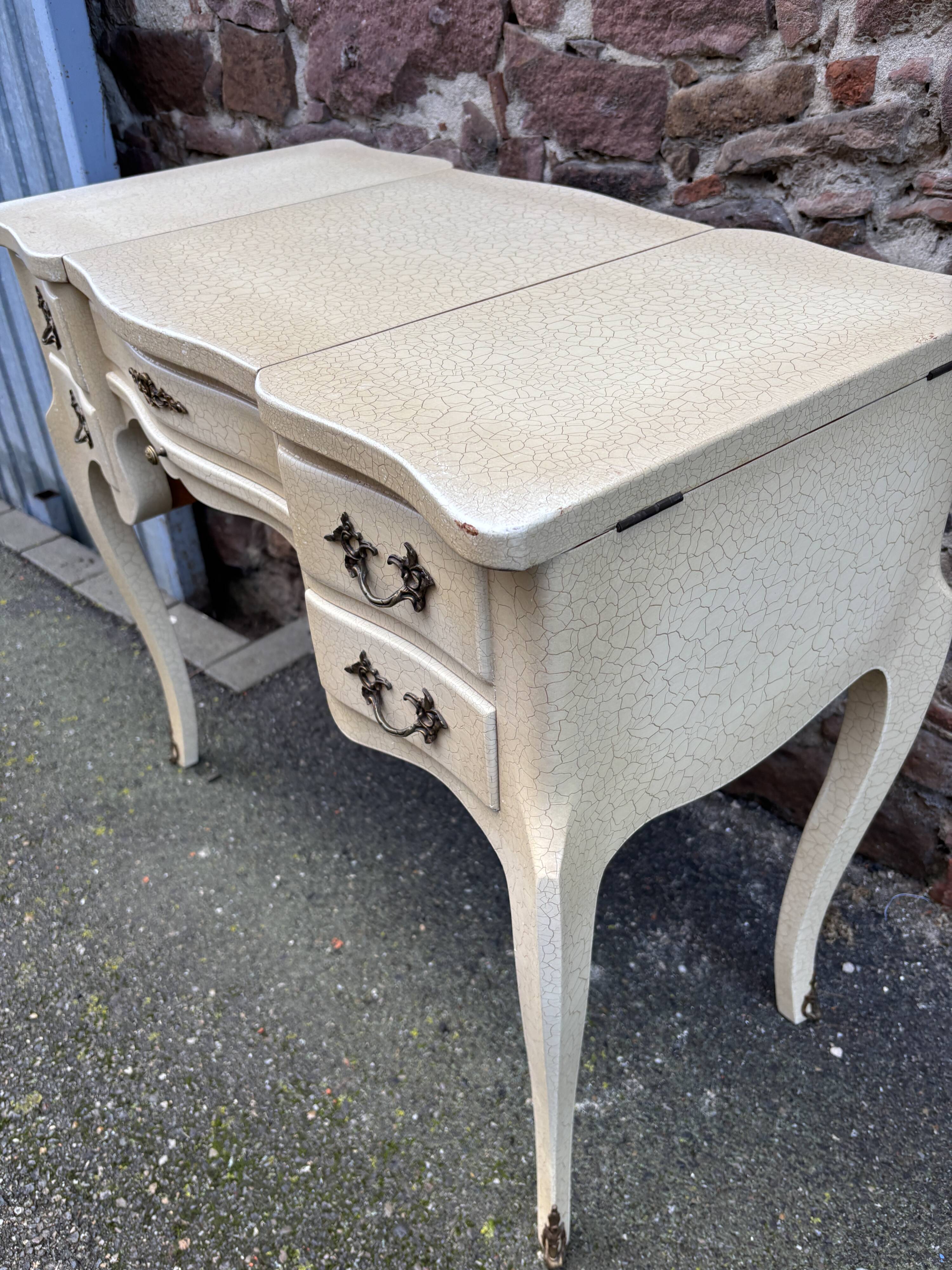 Vintage 1980s dressing table with Venetian mirror. Elegant makeup table.