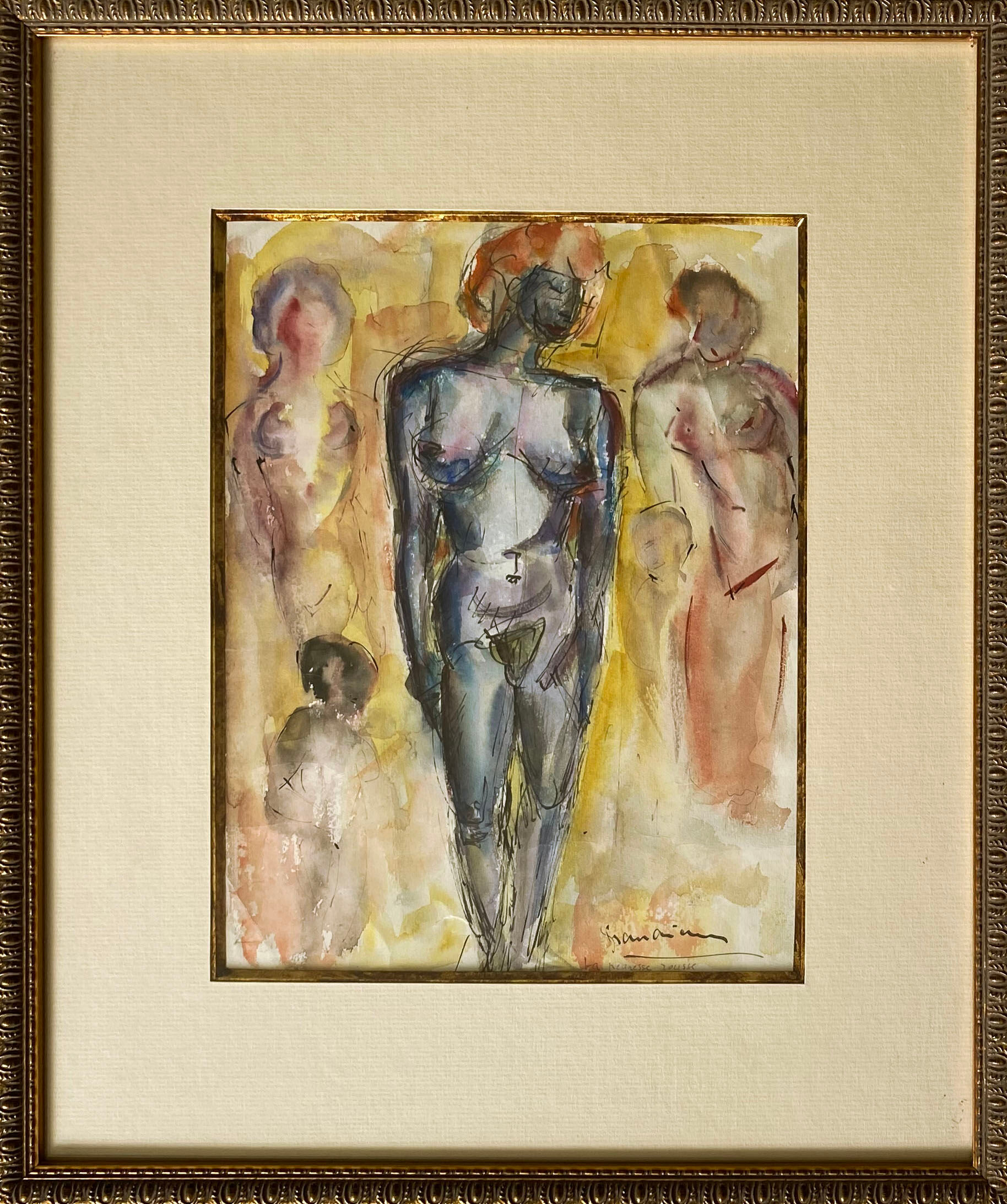 Women's group by Jean Pierre Germain Aquarelle and pen