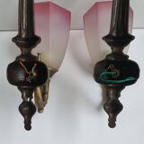 Pair of Art Deco pink wall sconces