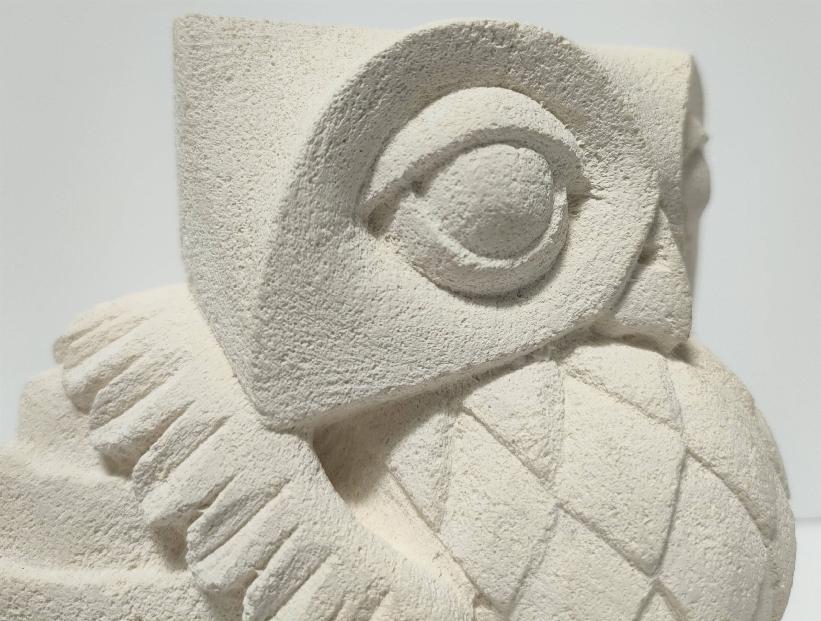 Signed stone owl sculpture