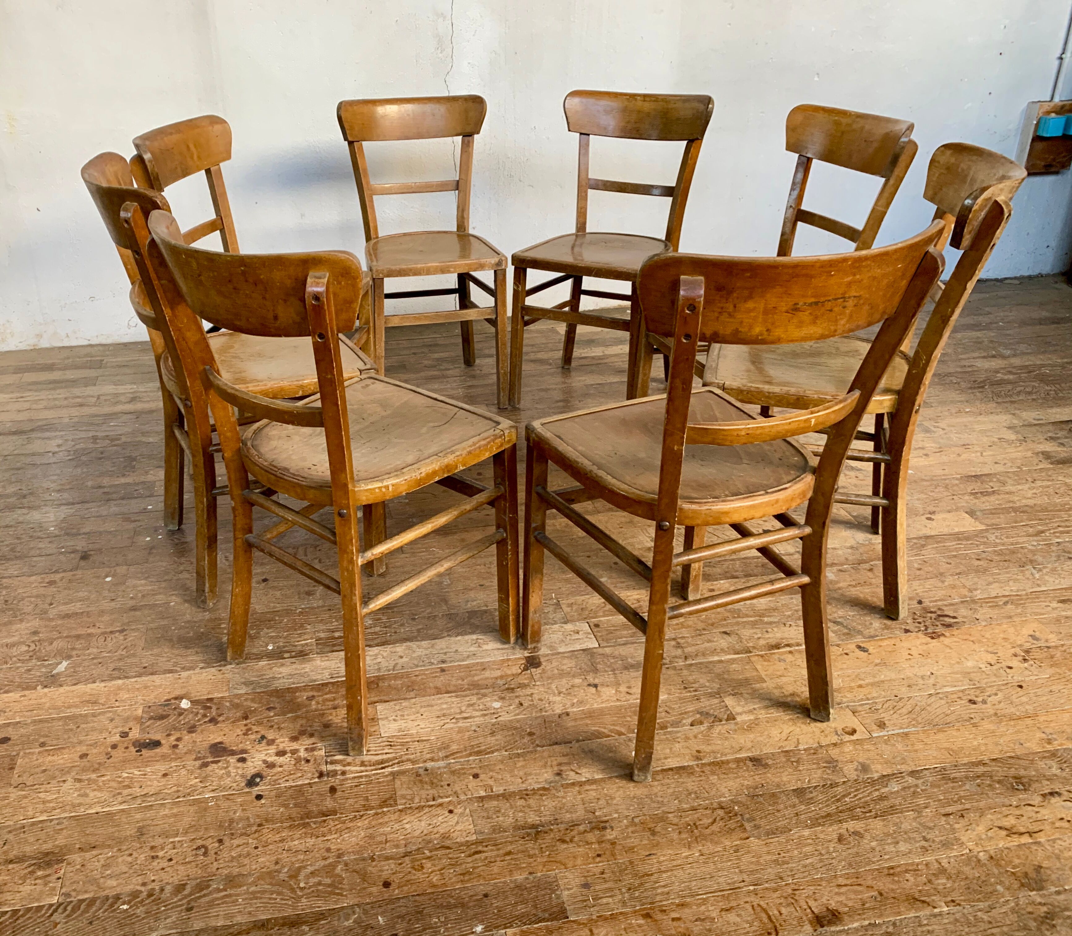 Series Lot of 8 chairs bistro Luterma in light wood Year 1950